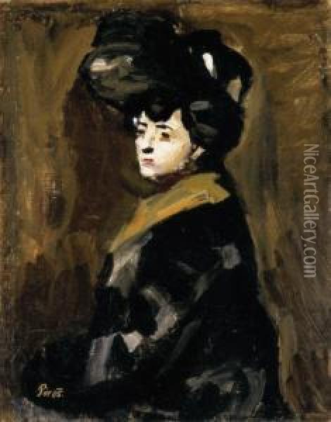 Woman With A Hat, 1905 Oil Painting - Bertalan Por