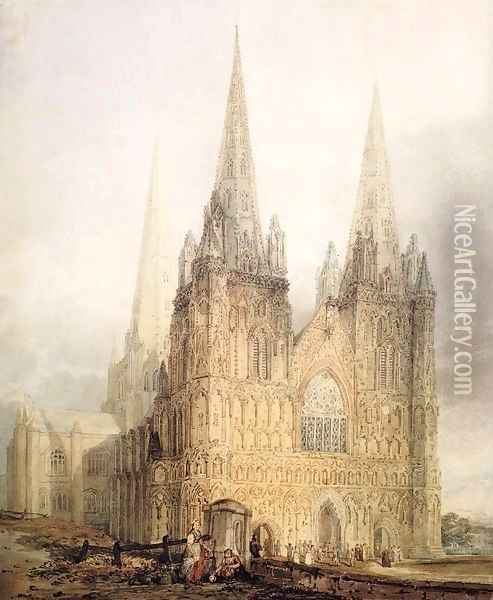 The West Front of Lichfield Cathedral Oil Painting - Thomas Girtin