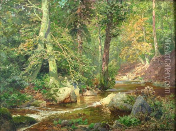 Harzer Waldlandschaft Mit Bachlauf Oil Painting - Heinrich Bohmer