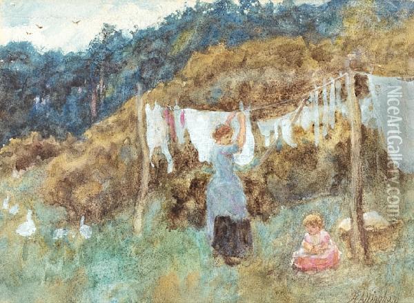 Study For The Clothes Line Oil Painting - Helen Mary Elizabeth Allingham