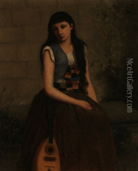 Jeune Femme A La Mandoline Oil Painting - Alexandre Gaston Guignard