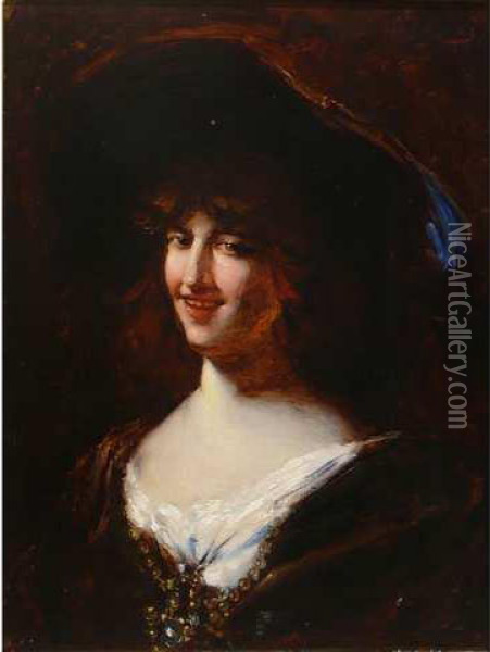 Portrait En Buste D Une Jeune Femme Au Chapeau Oil Painting - Francois Maury