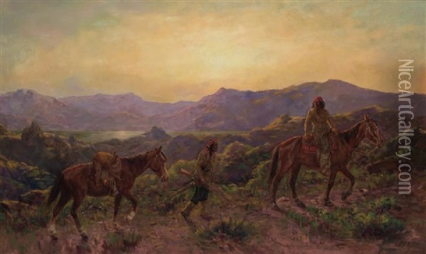Native Americans On The Hunt Oil Painting - Henry Raschen