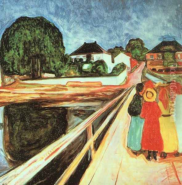 Girls on a Bridge Oil Painting - Edvard Munch