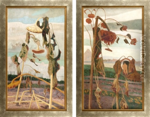 Pole Slonecznikow Wczesna Jesienia (pair) Oil Painting - Boguslaw Serwin