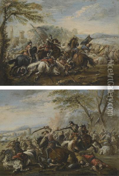Two Battle Scenes Oil Painting - Ciccio Graziani