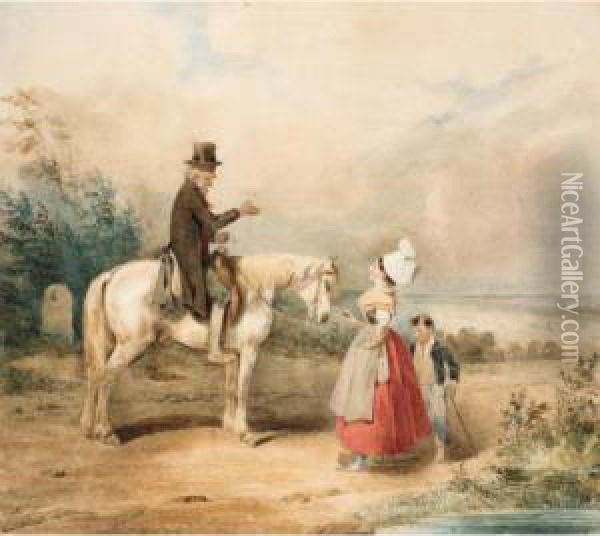Wayside Conversation Oil Painting - Joseph-Louis Hippolyte Bellange