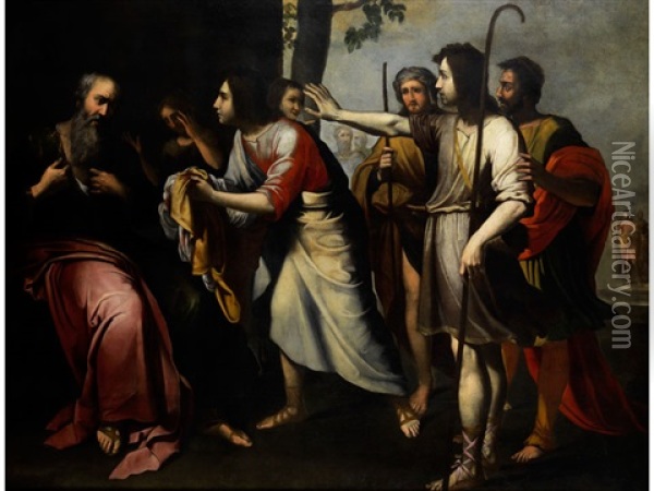 Ubergabe Des Blutigen Kleides Von Joseph An Den Erzvater Jakob Oil Painting - Giacinto Gimignani