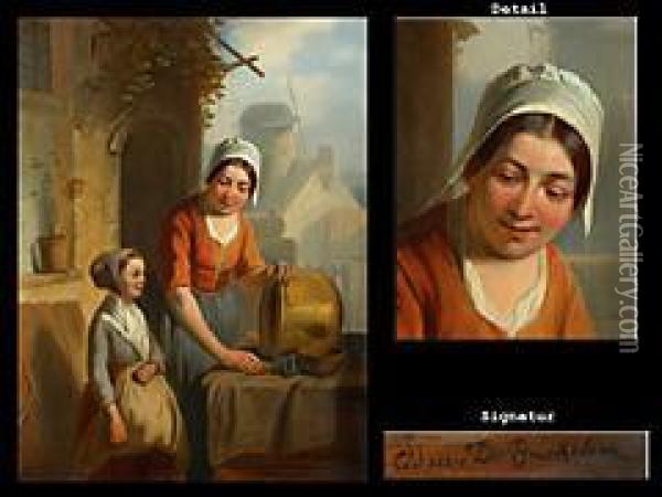 Mutter Mit Tochter Beim Kesselspulen Oil Painting - Adrien Ferdinand de Braekeleer