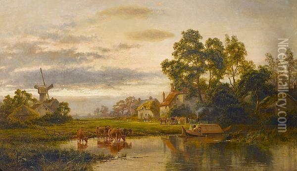 A Buckinghamshire Village Oil Painting - Robert Gallon
