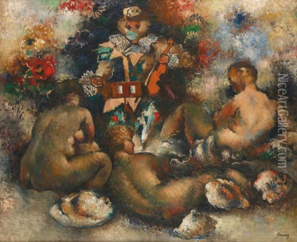 Les Femmes Et Le Singe Oil Painting - Paul-Elie Gernez