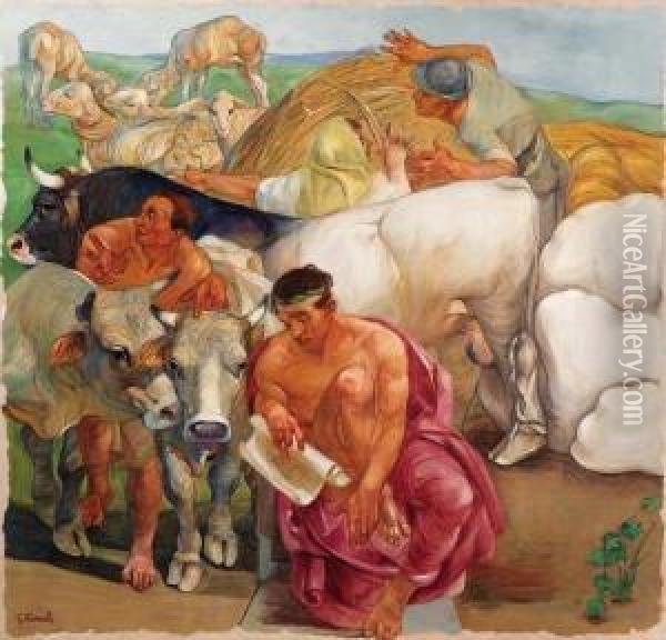 L'esaltazione Dell'agricoltura: i Mandriani Oil Painting - Giuseppe Rivaroli