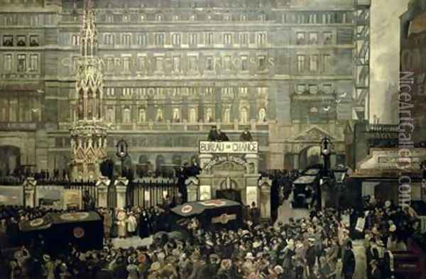 Outside Charing Cross Station July 1916 Oil Painting - J. Hodgson Lobley
