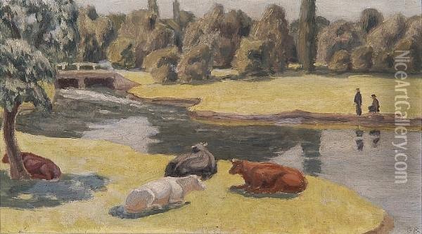 The Cows Oil Painting - Gwendolen Reverat