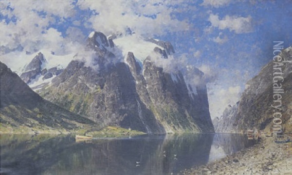 Norsk Fjordparti Fra Vestlandet Oil Painting - Adelsteen Normann