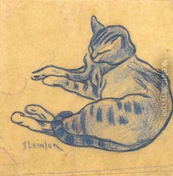 The blue cat Oil Painting - Theophile Alexandre Steinlen