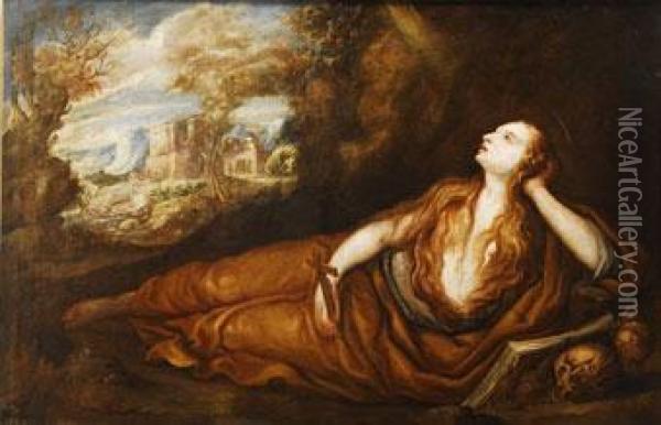 La Magdalena Penitente En Un Paisaje Oil Painting - Francisco Collantes