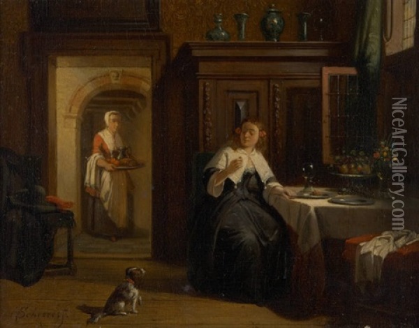 Jeune Femme Et Son Chien Oil Painting - Hendricus Johannes Scheeres