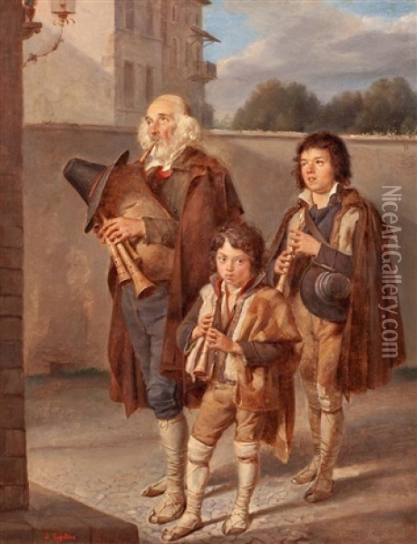 Tres Pifferari Oil Painting - Joaquim Espalter y Rull