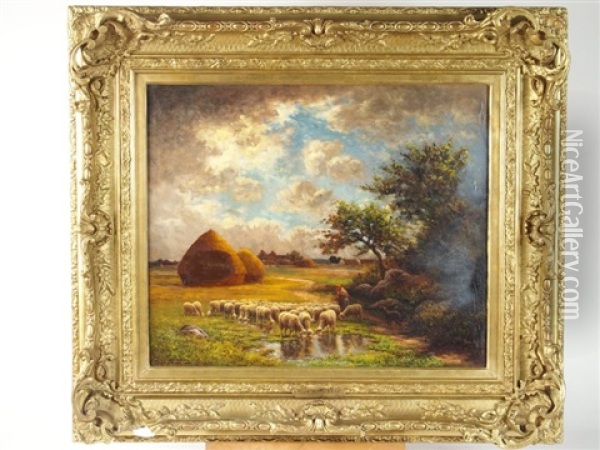 Paysage Au Troupeau De Moutons Oil Painting - Paul Chaigneau