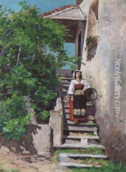 Kvinna I Trappa, Genua Oil Painting - Georg Pauli