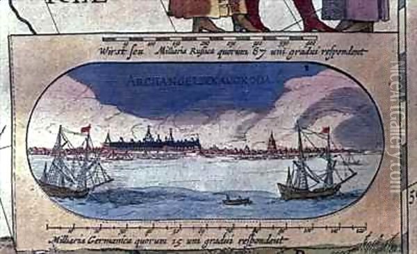 View of Arkangel near the mouth of the river Dvina Oil Painting - Willem and Joan Blaeu