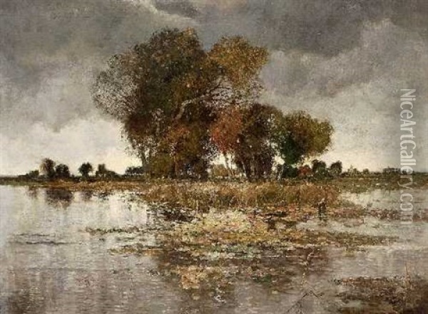 Baumgruppe Am Flussufer Oil Painting - Karl Heffner