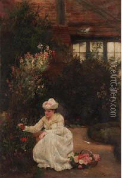Gathering Roses, Henley On Thames Oil Painting - John Haynes-Williams
