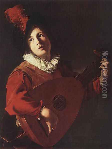 Lute Playing Young Oil Painting - Bartolomeo Manfredi
