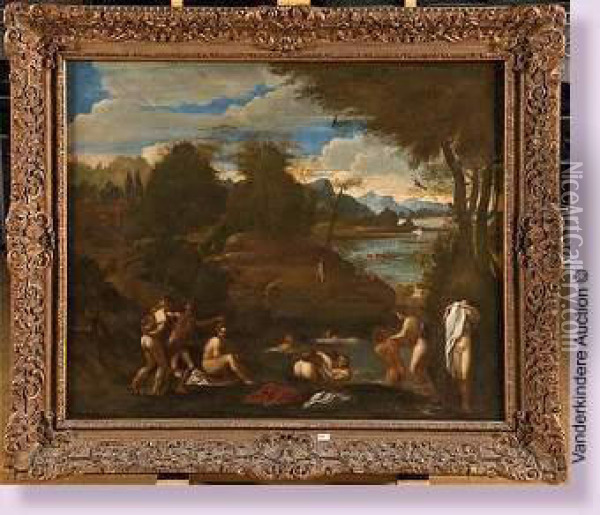 Baigneurs Au Bors De L'eau Oil Painting - Nicolas Poussin
