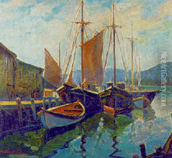 Gloucester Dock Oil Painting - Fern Isabel Coppedge