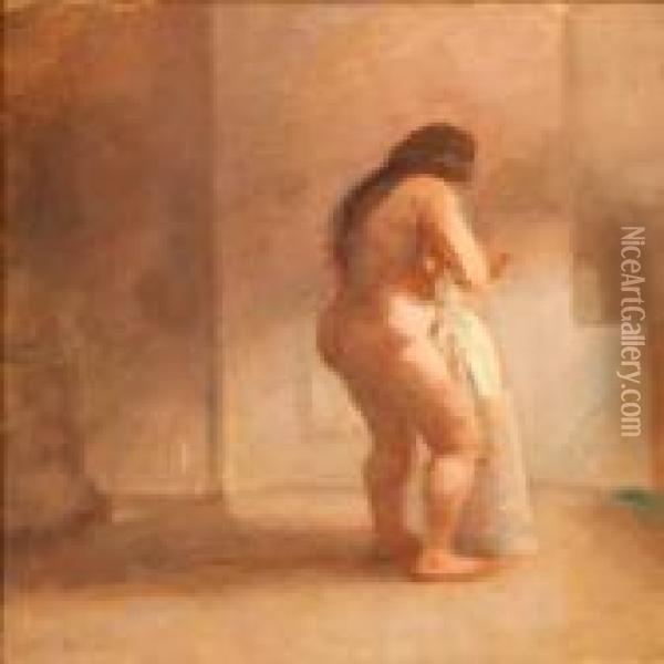 A Back Turned Nudewoman Oil Painting - Julius Paulsen
