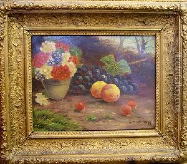Stilllife Of Fruit And Flowers Oil Painting - A. Cutts