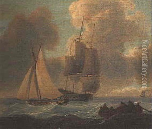 Shipping Off The Coast Oil Painting - William Anderson