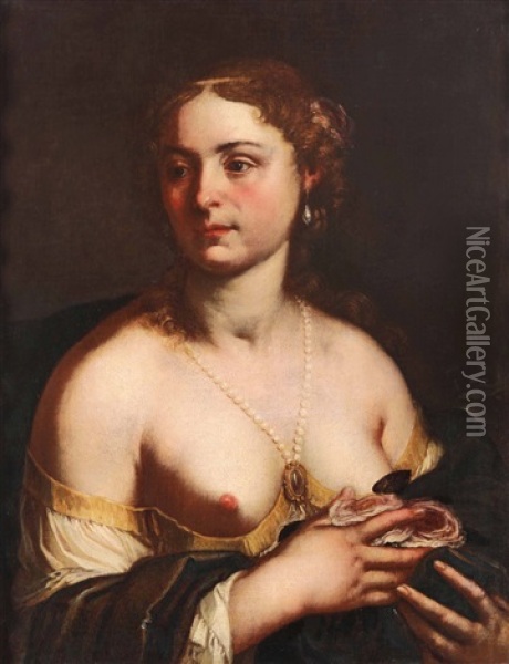 Ritratto Di Giovane Donna Con Collana Oil Painting - Antonio Zanchi