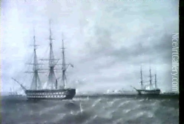 Marine Battles (a Pair) Oil Painting - William Adolphus Knell