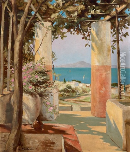 Blick Auf Die Bucht Von Neapel Oil Painting - Gustav Koken