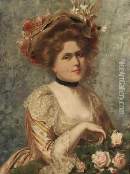 Flower Girl Oil Painting - Gustave Jean Jacquet