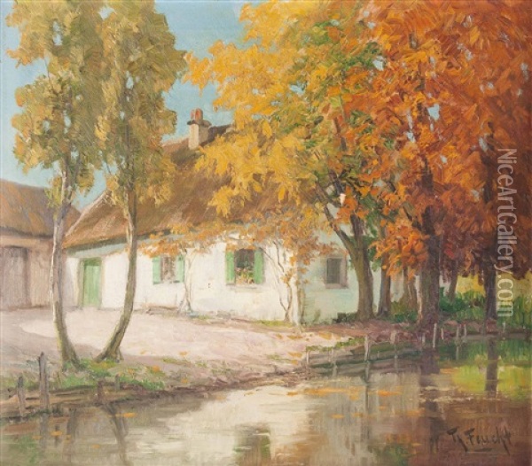 Bauerngehoft Im Herbst Oil Painting - Theodor Feucht