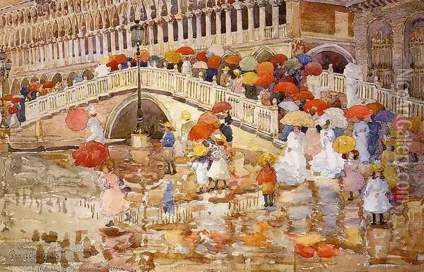Umbrellas In The Rain Oil Painting - Maurice Brazil Prendergast