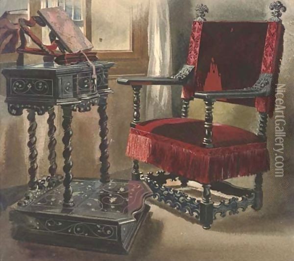 A chair in Edward Cheney's room in the Palazzo Corner Spinelli, Venice Oil Painting - Thomas Hartley Cromek
