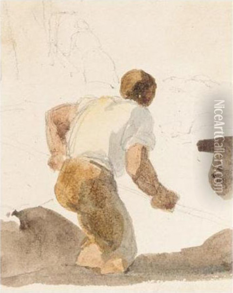 Study Of A Man Digging Oil Painting - Peter de Wint
