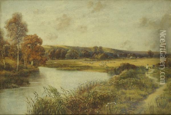 Across The River To The Flock Oil Painting - John Fullwood