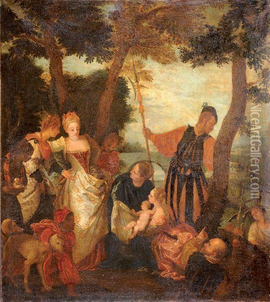 Moise Sauve Des Eaux Oil Painting - Bonifacio Veronese (Pitati)