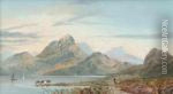 A Scottish Highlandloch Landscape Oil Painting - Charles Leslie