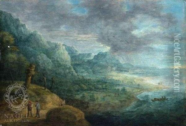 A Rocky Coast With Travellers Oil Painting - David The Younger Teniers