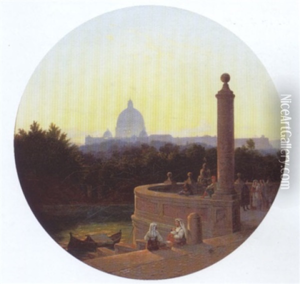 Rome, A View Of Saint Peter's Oil Painting - Albert Zamett
