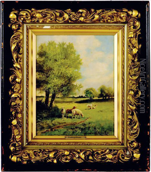 Sheep In A Landscape Oil Painting - Ludwig Knaus