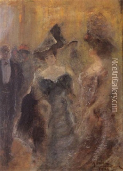 Dame Al Casino Oil Painting - Pompeo Mariani