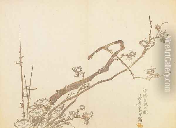 Branch of Plum Oil Painting - Katsushika Hokusai